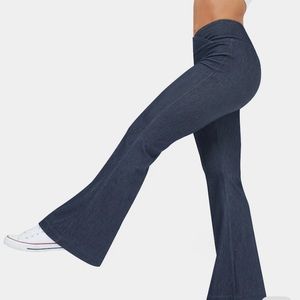 NEW with TAGS High Waisted Crossover Stretchy Knit Denim Flare Pants Size Large